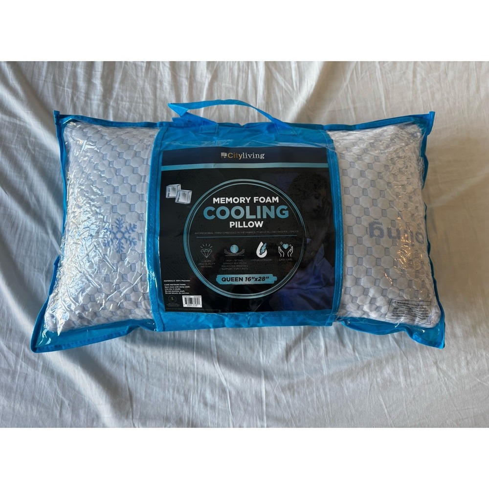 Cityliving Cooling Memory Foam Pillow Queen 16" x 28" NWT New In Bag